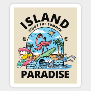 Island Paradise Flamingo  Surfing Beach Sticker